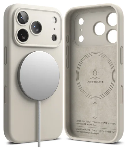 Ringke Silicone Magnetic Apple iPhone 17 Pro Hoesje MagSafe Back Cover Beige afbeelding 2