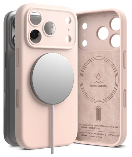 Ringke Silicone Magnetic Apple iPhone 17 Pro Hoesje MagSafe Back Cover Roze afbeelding 1