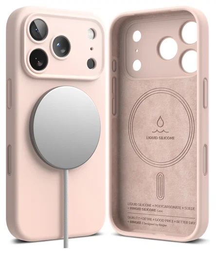 Ringke Silicone Magnetic Apple iPhone 17 Pro Hoesje MagSafe Back Cover Roze afbeelding 2