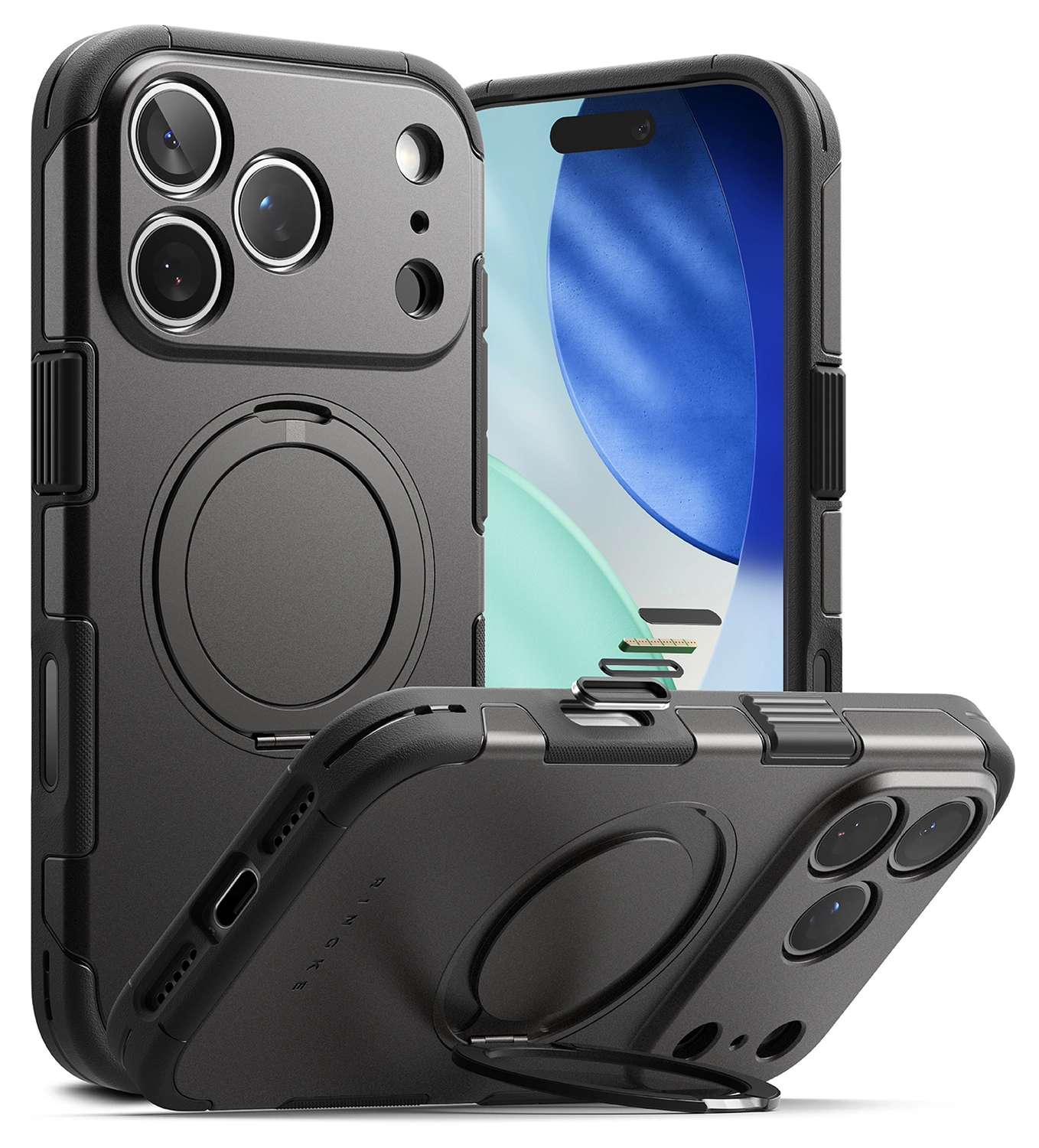 Ringke Alles iPhone 17 Pro Hoesje 360° MagSafe Standaard Gunmetal afbeelding 1