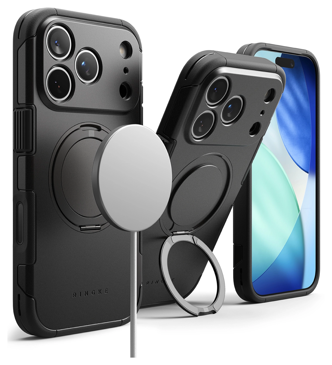 Ringke Alles iPhone 17 Pro Hoesje 360° MagSafe Standaard Gunmetal afbeelding 2