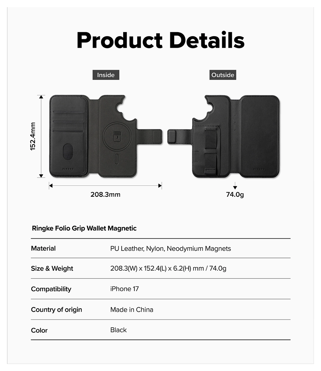 Ringke Folio Grip Wallet Magnetic Apple iPhone 17 Hoesje Zwart afbeelding 6