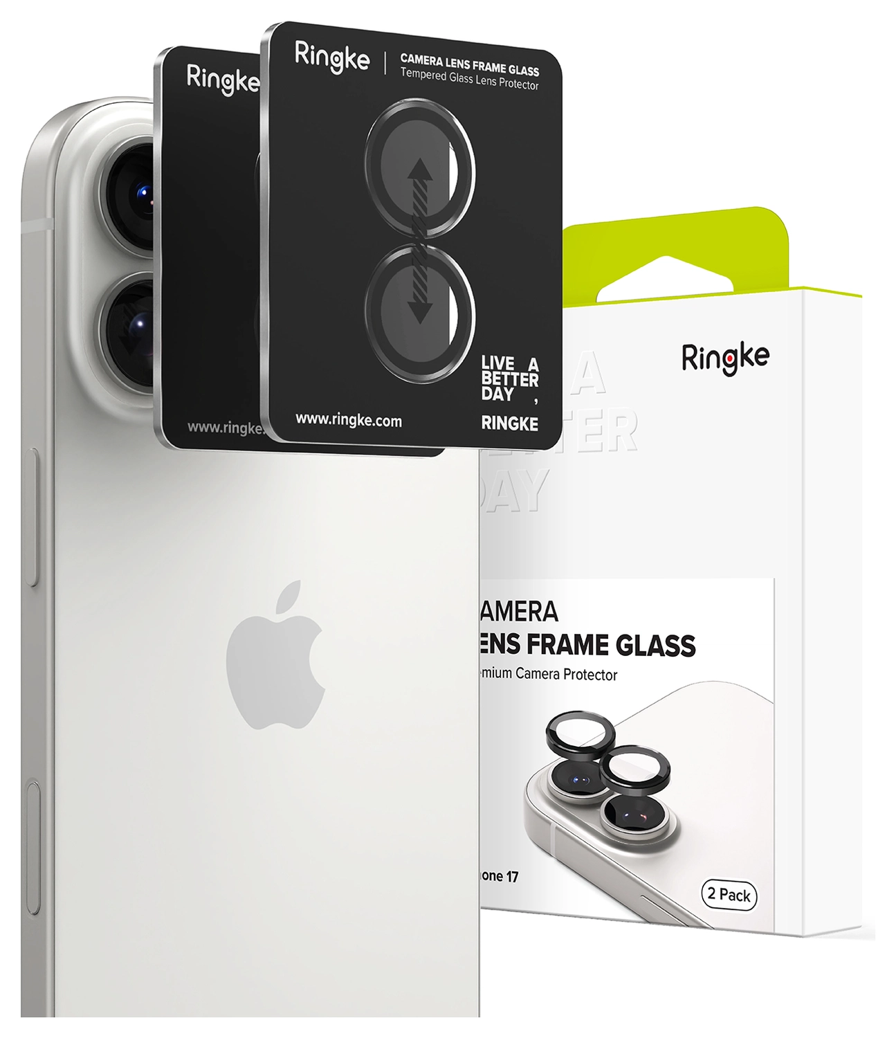 Ringke Frame Glass iPhone 17 Camera Protector Tempered Glass (2-Pack) afbeelding 1