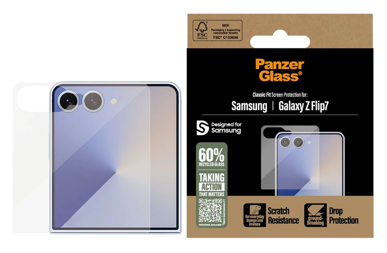 PanzerGlass Classic Fit Samsung Galaxy Z Flip 7 Screen Protector Tempered Glass afbeelding 1