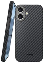 NEKIT Fiber Apple iPhone 17 Hoesje MagSafe Kevlar Back Cover Dun Zwart afbeelding