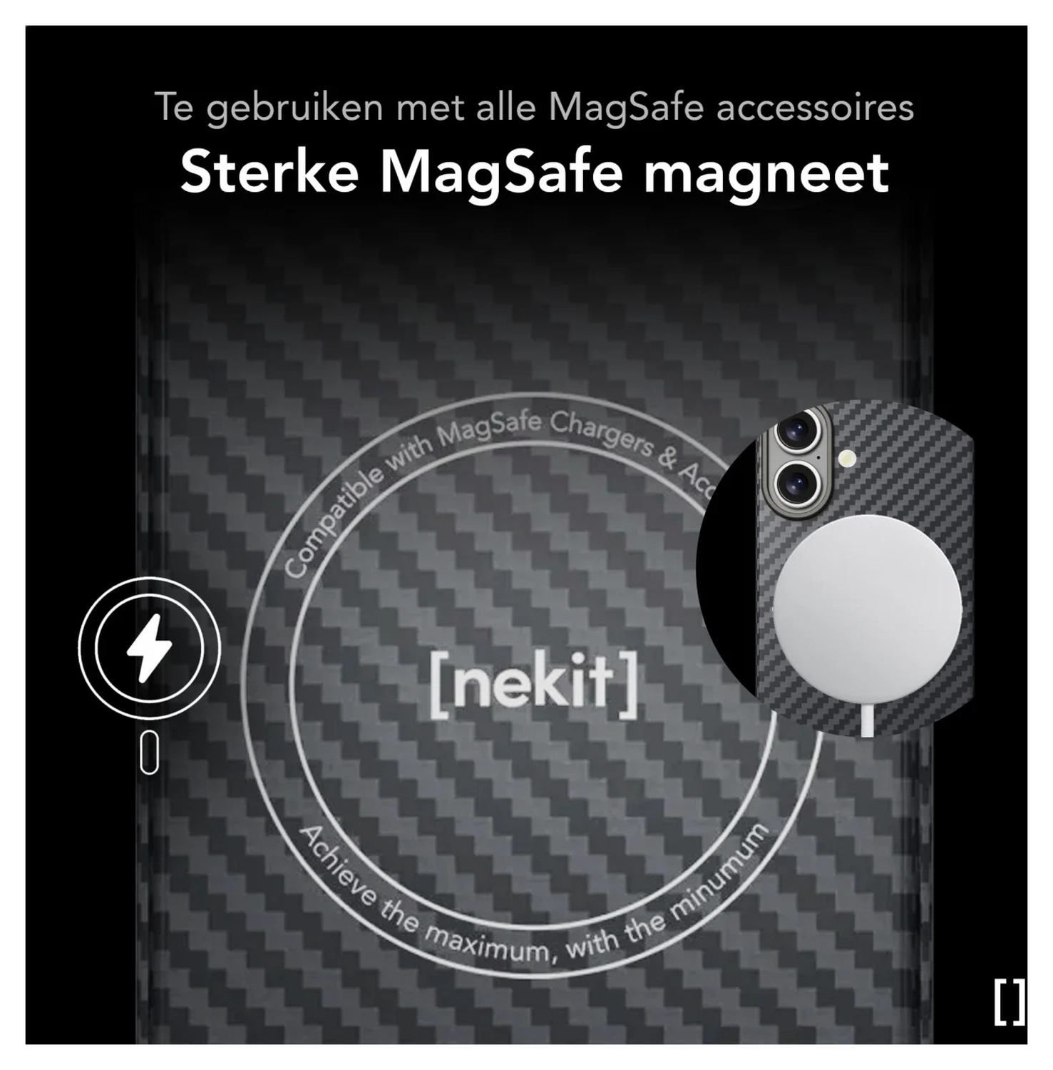 NEKIT Fiber Apple iPhone 17 Hoesje MagSafe Kevlar Back Cover Dun Zwart afbeelding 6