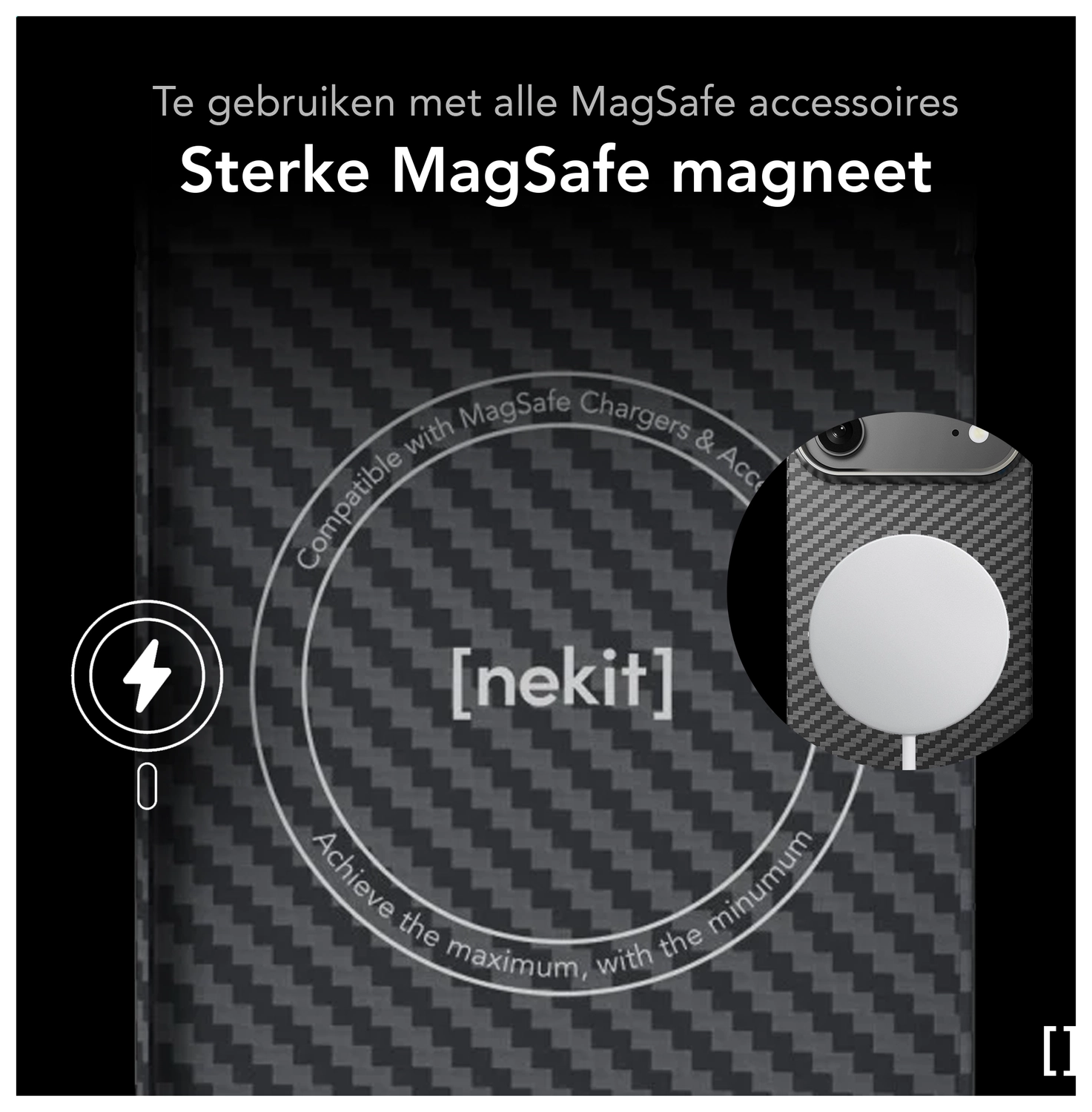 NEKIT Fiber Apple iPhone Air Hoesje MagSafe Kevlar Back Cover Dun Zwart afbeelding 5