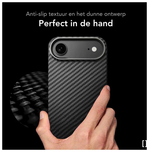 NEKIT Fiber Apple iPhone Air Hoesje MagSafe Kevlar Back Cover Dun Zwart afbeelding 7
