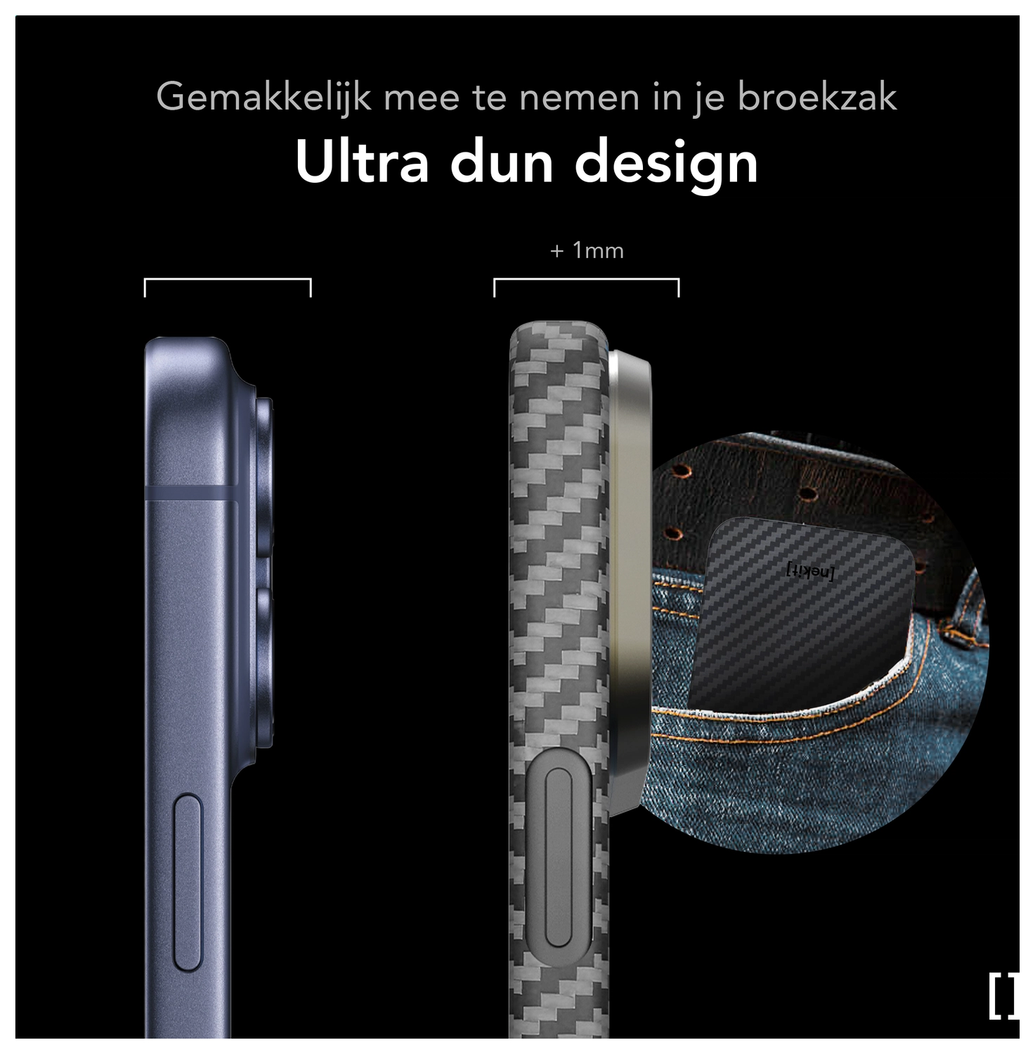 NEKIT Fiber Apple iPhone 17 Pro Max Hoesje MagSafe Kevlar Back Cover Dun Zwart afbeelding 5