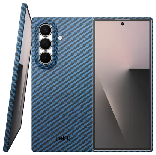 NEKIT Fiber Samsung Galaxy Z Fold 7 Hoesje MagSafe Kevlar Back Cover Dun Blauw afbeelding 1