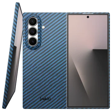 NEKIT Fiber Samsung Galaxy Z Fold 7 Hoesje MagSafe Kevlar Back Cover Dun Blauw