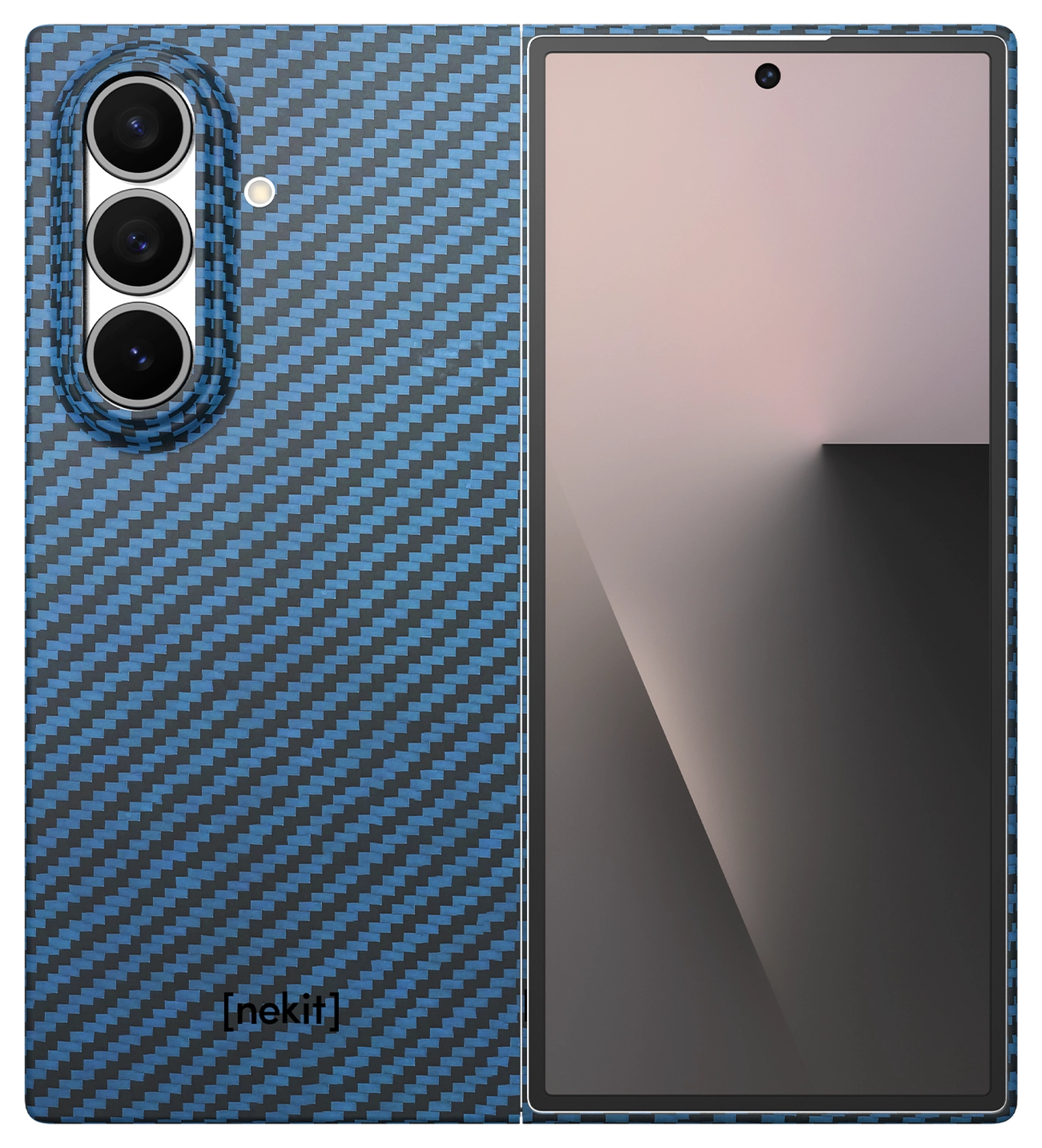 NEKIT Fiber Samsung Galaxy Z Fold 7 Hoesje MagSafe Kevlar Back Cover Dun Blauw afbeelding 2