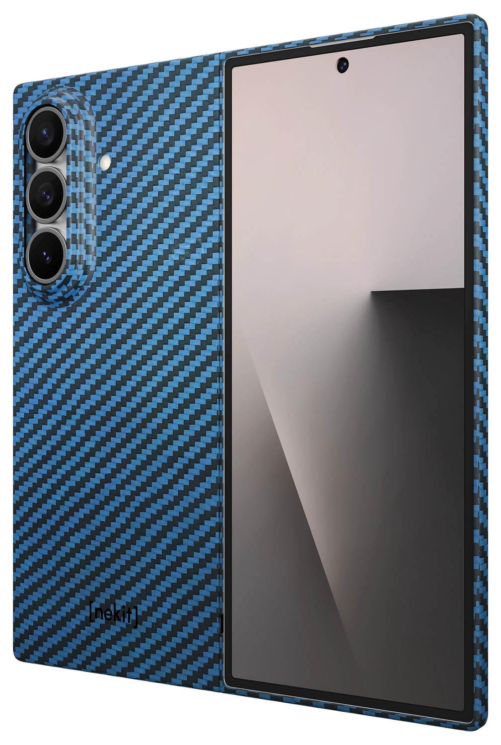 NEKIT Fiber Samsung Galaxy Z Fold 7 Hoesje MagSafe Kevlar Back Cover Dun Blauw afbeelding 9
