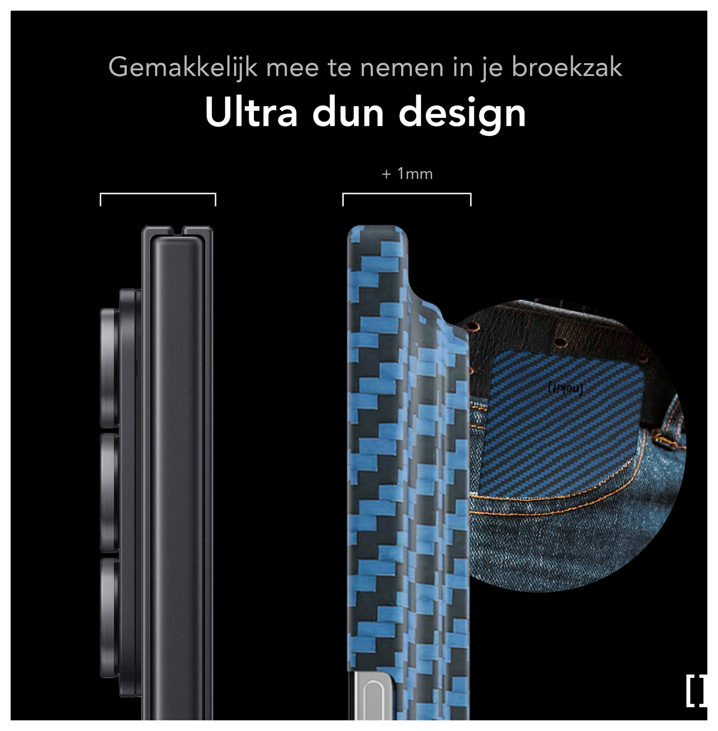 NEKIT Fiber Samsung Galaxy Z Fold 7 Hoesje MagSafe Kevlar Back Cover Dun Blauw afbeelding 3