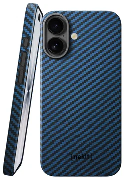NEKIT Fiber Apple iPhone 17 Hoesje MagSafe Kevlar Back Cover Dun Blauw