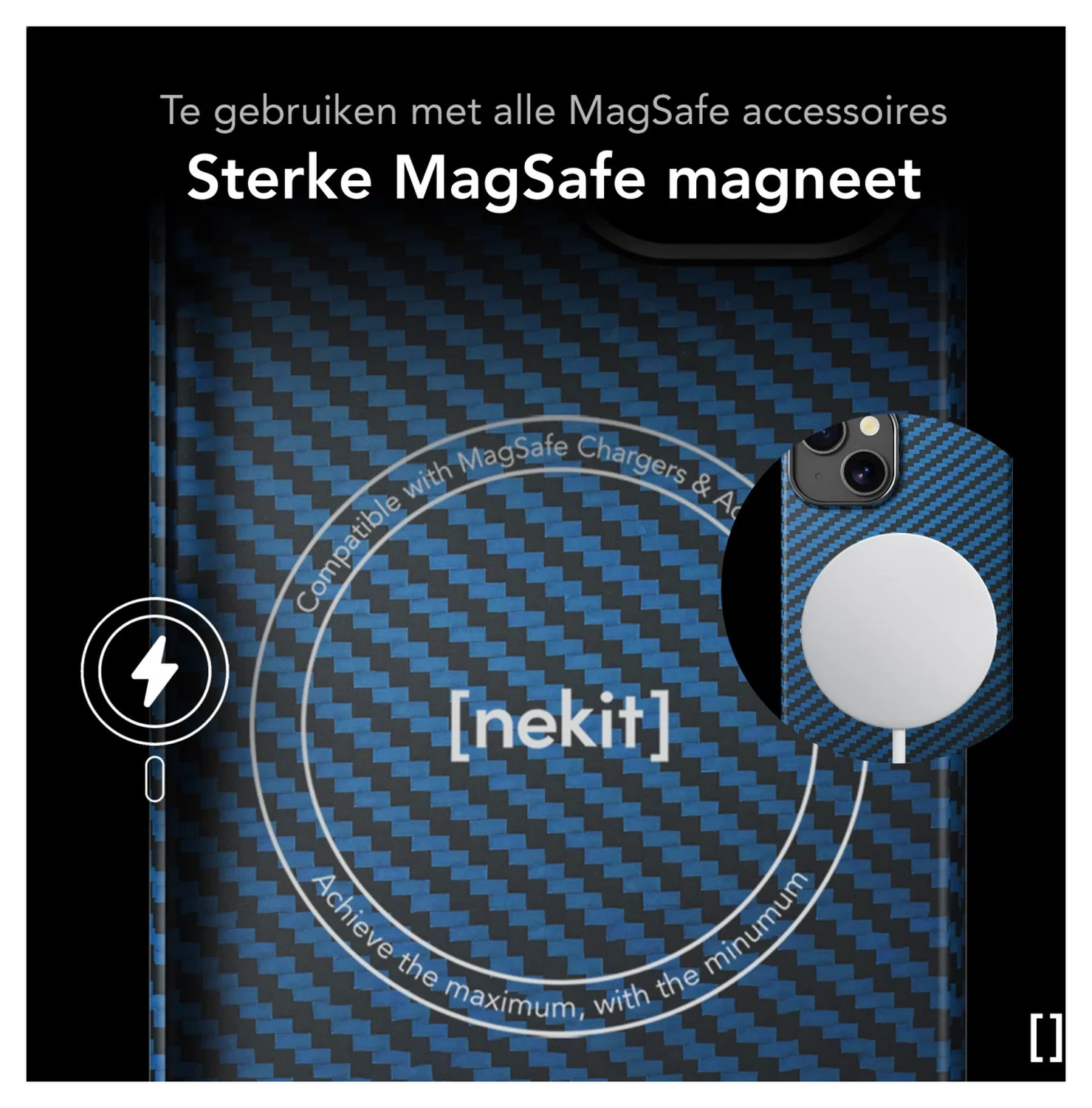 NEKIT Fiber Apple iPhone 17 Hoesje MagSafe Kevlar Back Cover Dun Blauw afbeelding 6