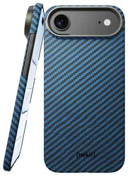 NEKIT Fiber Apple iPhone Air Hoesje MagSafe Kevlar Back Cover Dun Blauw afbeelding