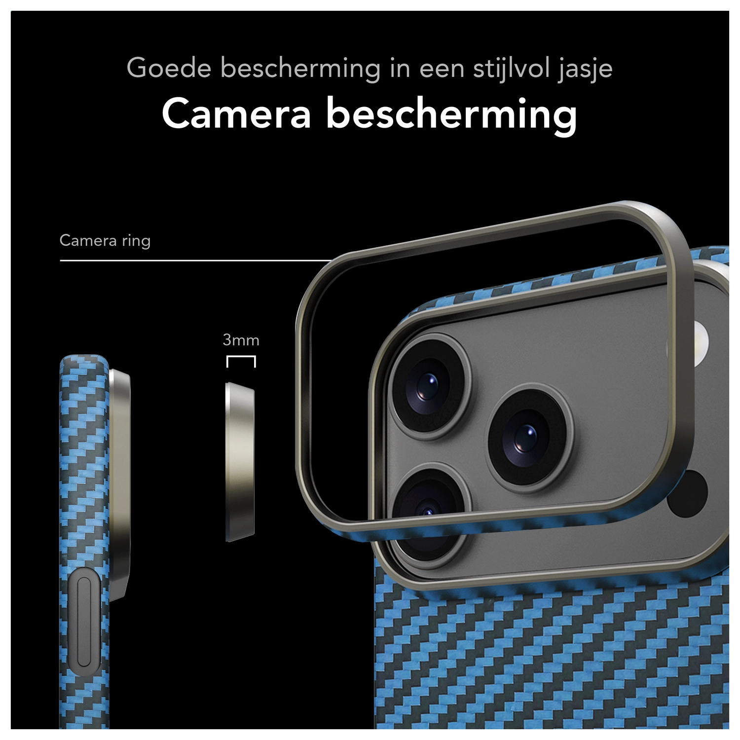 NEKIT Fiber Apple iPhone 17 Pro Hoesje MagSafe Kevlar Back Cover Dun Blauw afbeelding 4