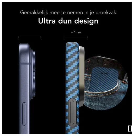 NEKIT Fiber Apple iPhone 17 Pro Max Hoesje MagSafe Kevlar Back Cover Dun Blauw afbeelding 5