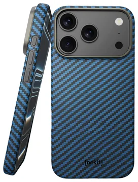 NEKIT Fiber Apple iPhone 17 Pro Max Hoesje MagSafe Kevlar Back Cover Dun Blauw
