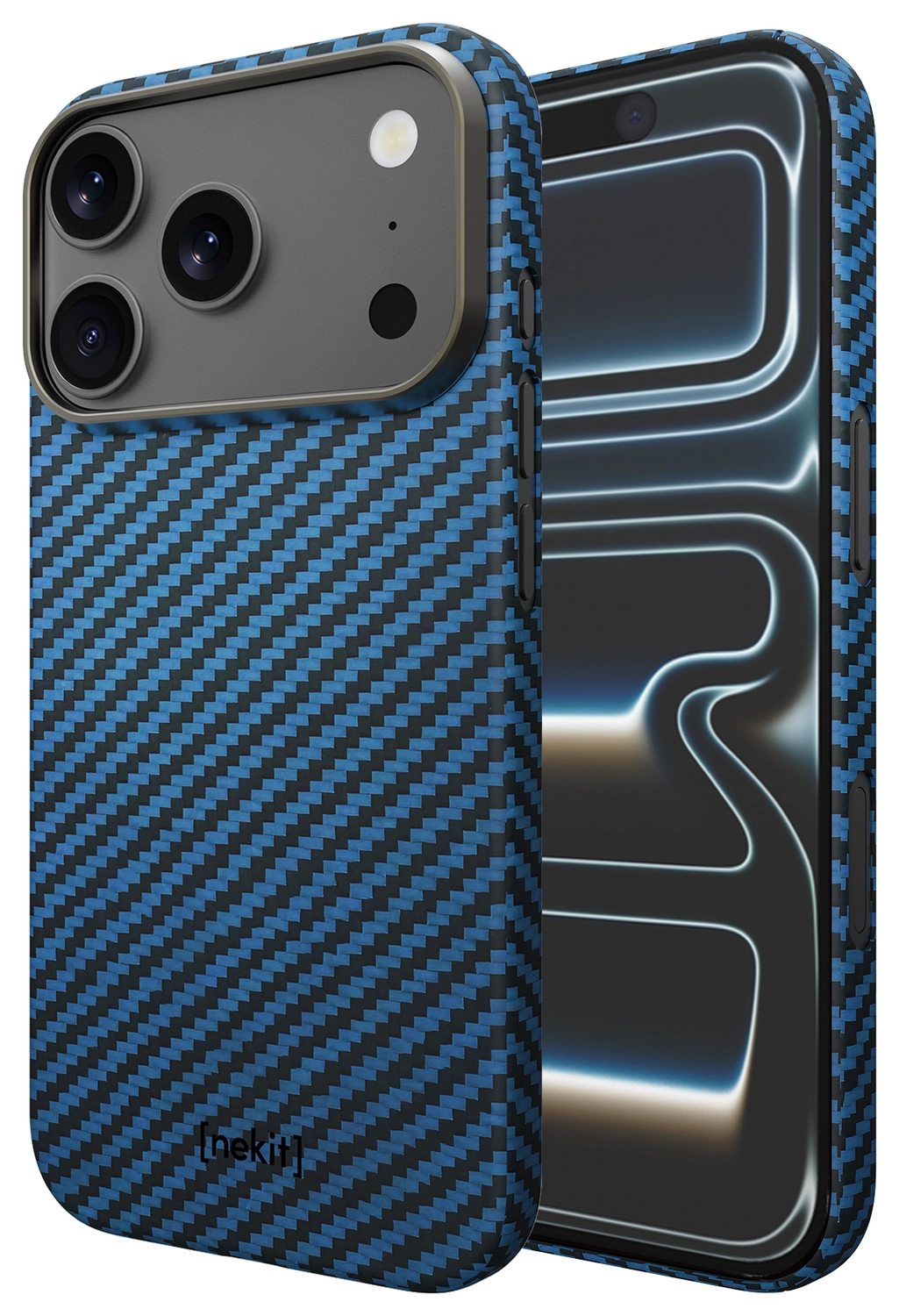 NEKIT Fiber Apple iPhone 17 Pro Max Hoesje MagSafe Kevlar Back Cover Dun Blauw afbeelding 2