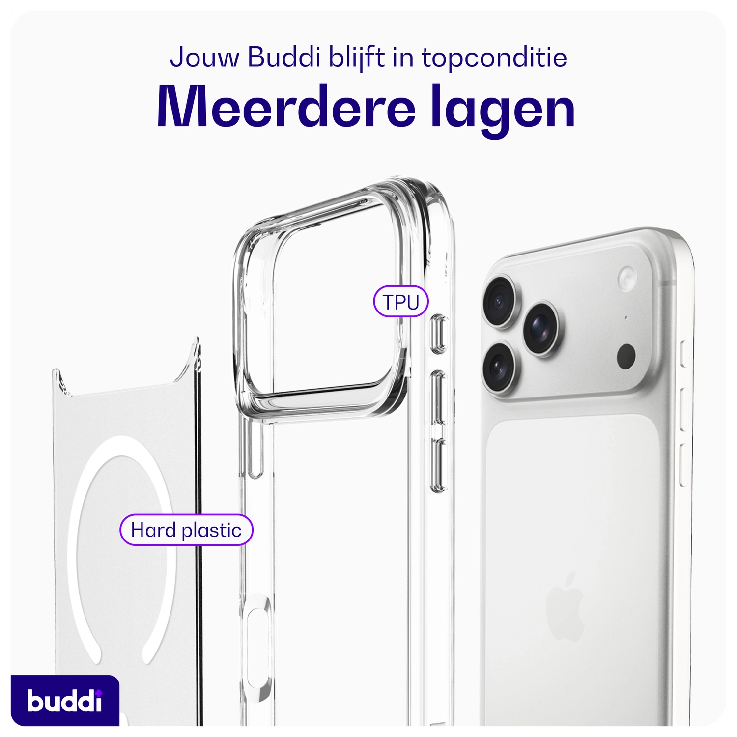 Buddi Core Apple iPhone 17 Pro Hoesje MagSafe Back Cover Matte Clear afbeelding 8