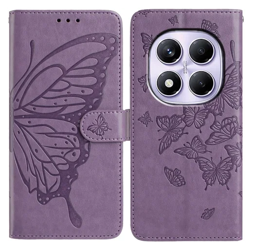 Xiaomi Redmi Note 14 Pro 4G Hoesje Vlinder Bloem Book Case Pasjeshouder Paars afbeelding 1