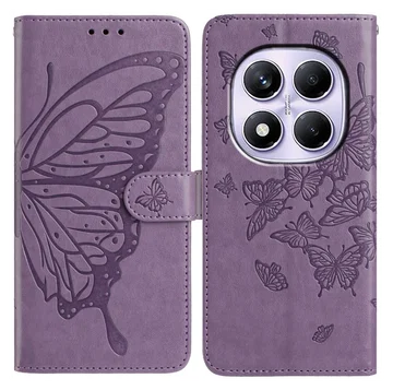 Xiaomi Redmi Note 14 Pro 4G Hoesje Vlinder Bloem Book Case Pasjeshouder Paars