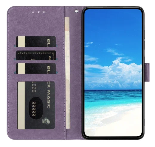 Xiaomi Redmi Note 14 Pro 4G Hoesje Vlinder Bloem Book Case Pasjeshouder Paars afbeelding 2