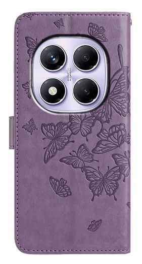 Xiaomi Redmi Note 14 Pro 4G Hoesje Vlinder Bloem Book Case Pasjeshouder Paars afbeelding 5