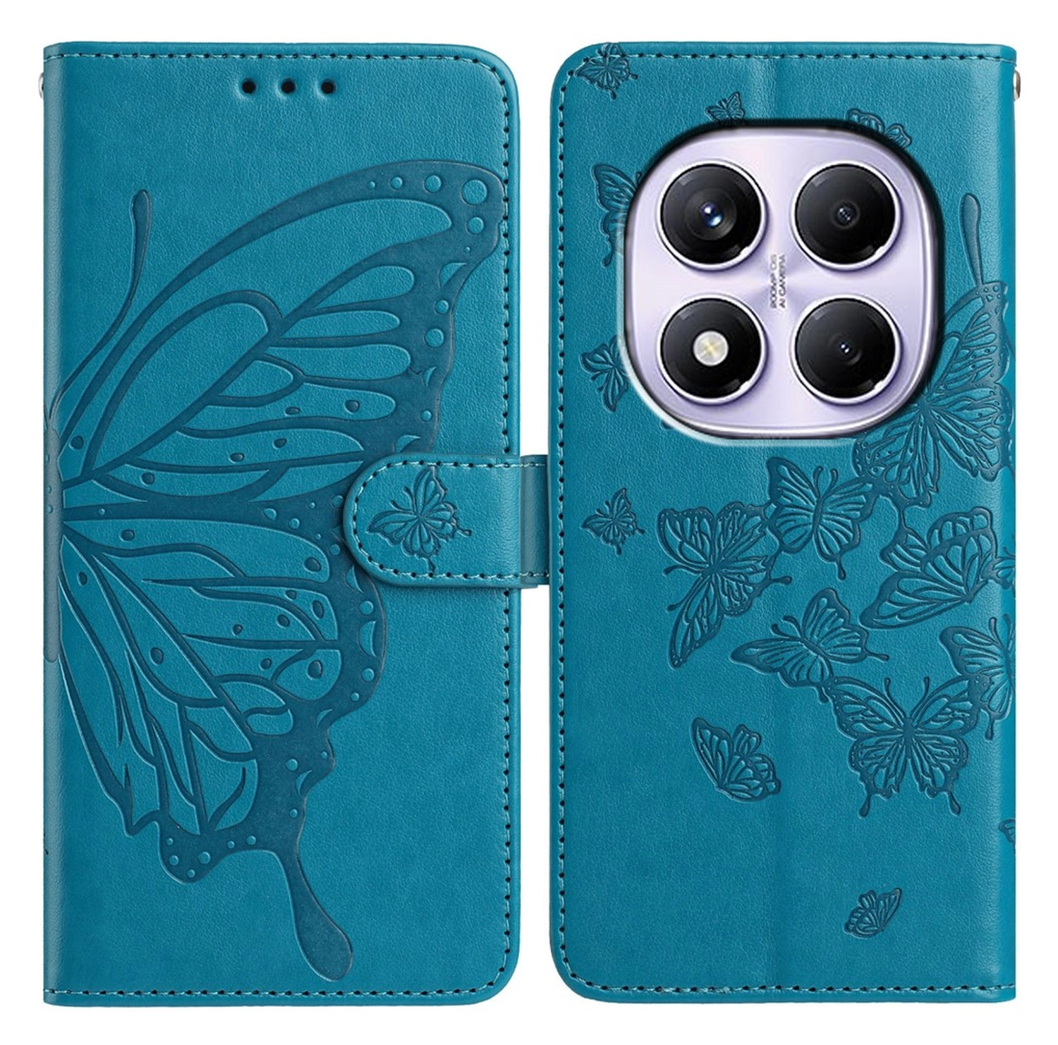 Xiaomi Redmi Note 14 Pro 4G Hoesje Vlinder Bloem Book Case Pasjeshouder Blauw afbeelding 1