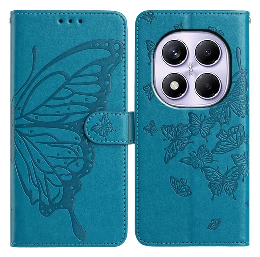 Xiaomi Redmi Note 14 Pro 4G Hoesje Vlinder Bloem Book Case Pasjeshouder Blauw afbeelding 1