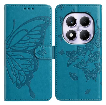 Xiaomi Redmi Note 14 Pro 4G Hoesje Vlinder Bloem Book Case Pasjeshouder Blauw