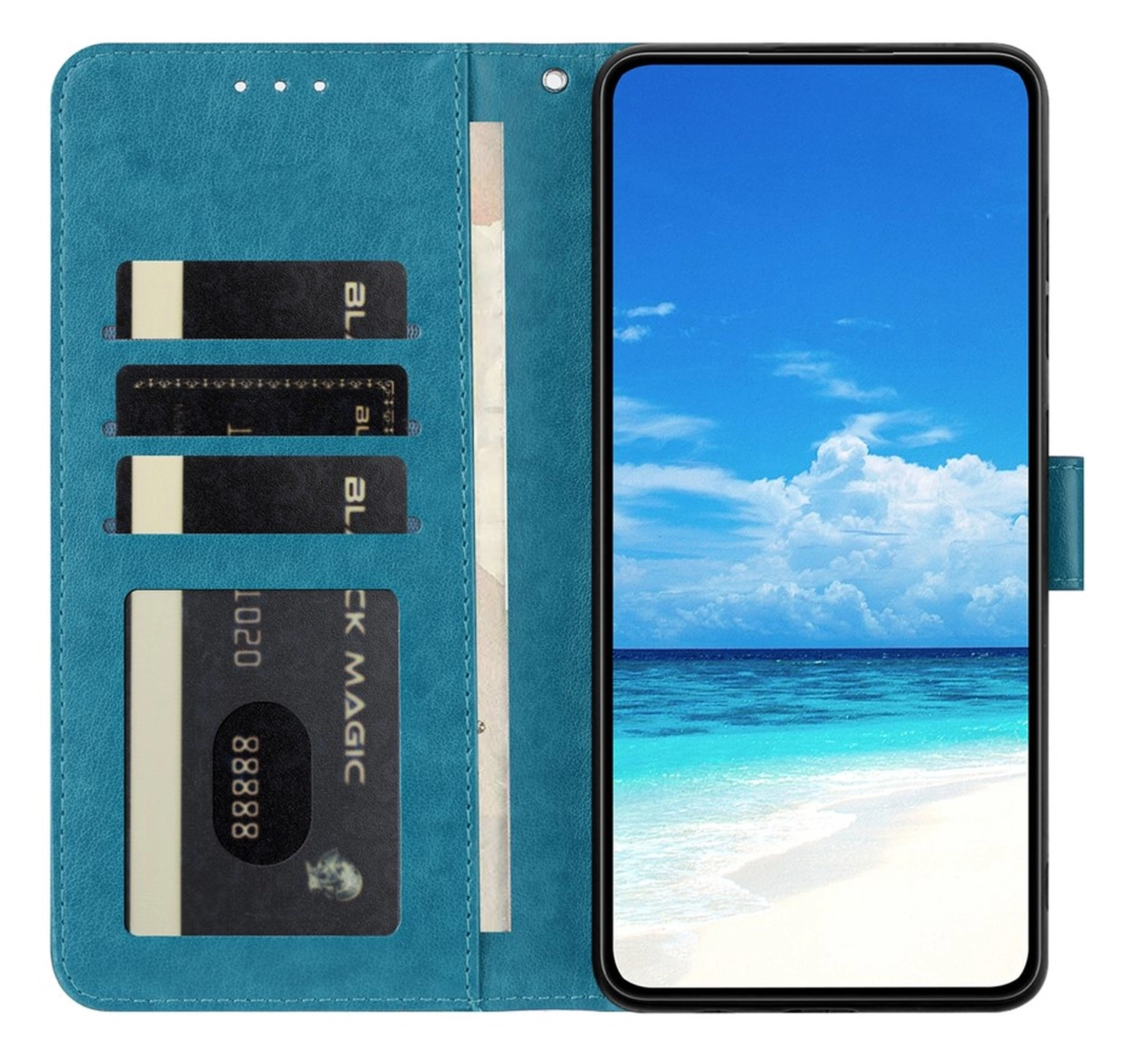 Xiaomi Redmi Note 14 Pro 4G Hoesje Vlinder Bloem Book Case Pasjeshouder Blauw afbeelding 2