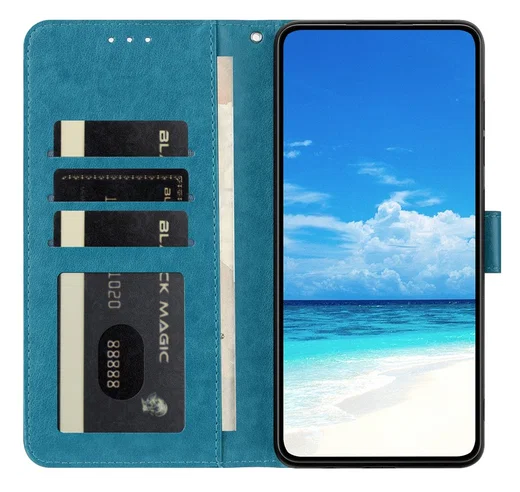 Xiaomi Redmi Note 14 Pro 4G Hoesje Vlinder Bloem Book Case Pasjeshouder Blauw afbeelding 2