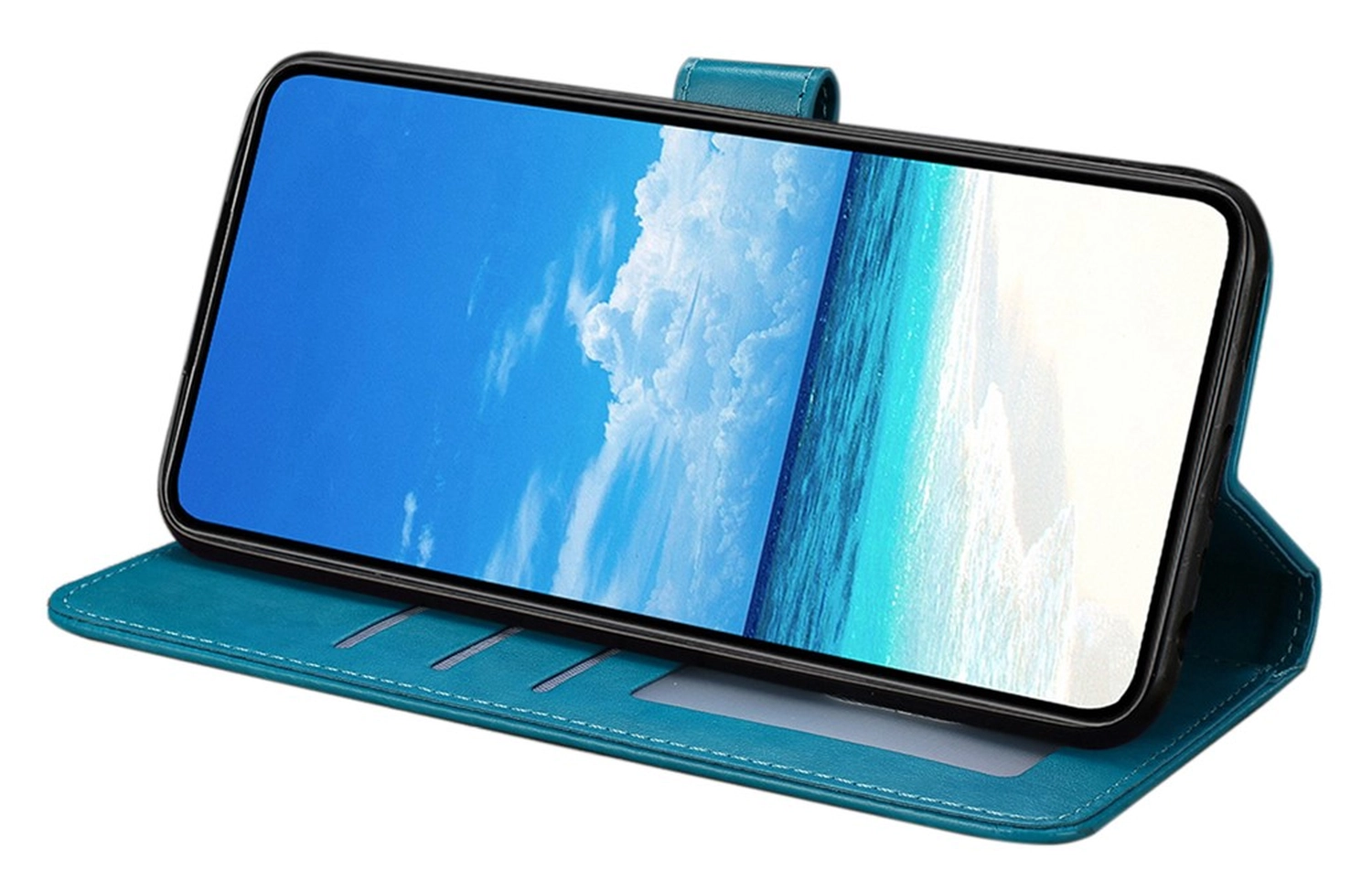 Xiaomi Redmi Note 14 Pro 4G Hoesje Vlinder Bloem Book Case Pasjeshouder Blauw afbeelding 3
