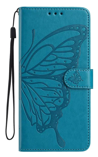 Xiaomi Redmi Note 14 Pro 4G Hoesje Vlinder Bloem Book Case Pasjeshouder Blauw afbeelding 4