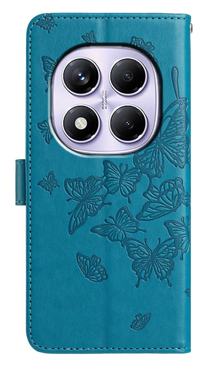 Xiaomi Redmi Note 14 Pro 4G Hoesje Vlinder Bloem Book Case Pasjeshouder Blauw afbeelding 5