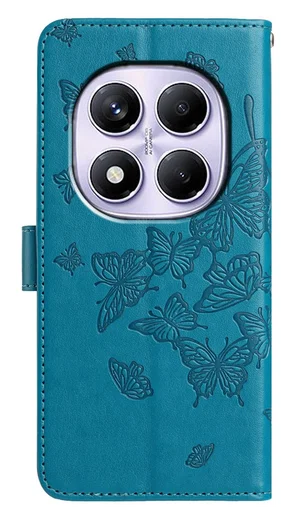 Xiaomi Redmi Note 14 Pro 4G Hoesje Vlinder Bloem Book Case Pasjeshouder Blauw afbeelding 5