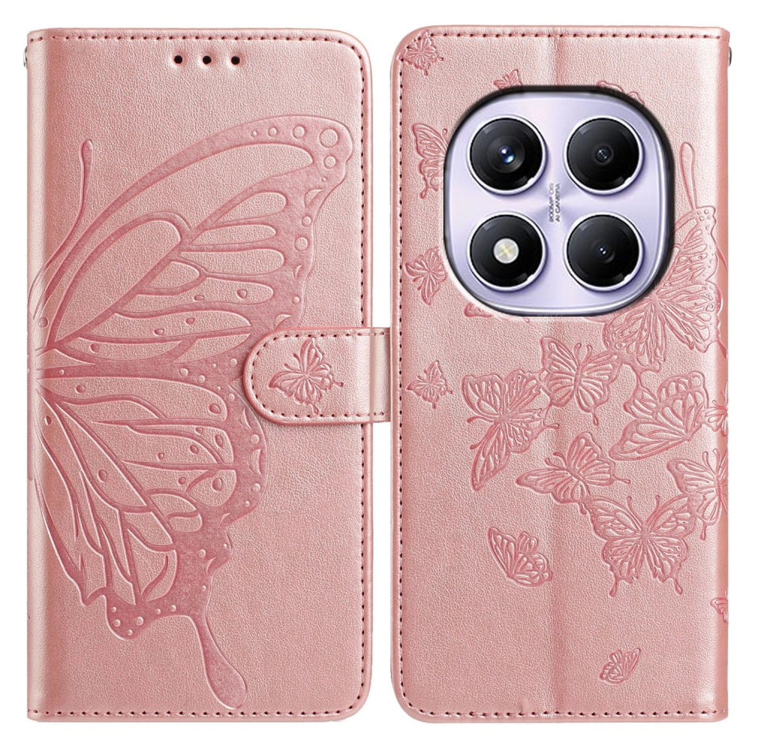 Xiaomi Redmi Note 14 Pro 4G Hoesje Vlinder Bloem Book Case Pasjeshouder Roze afbeelding 1