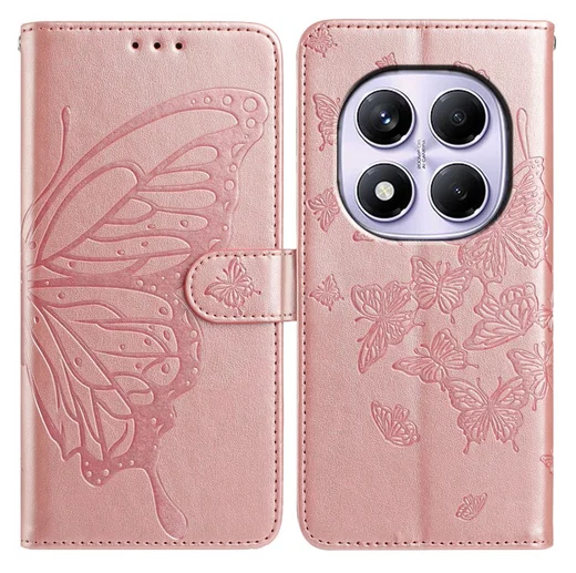 Xiaomi Redmi Note 14 Pro 4G Hoesje Vlinder Bloem Book Case Pasjeshouder Roze afbeelding 1
