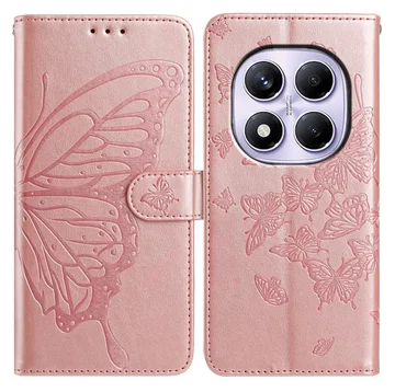Xiaomi Redmi Note 14 Pro 4G Hoesje Vlinder Bloem Book Case Pasjeshouder Roze