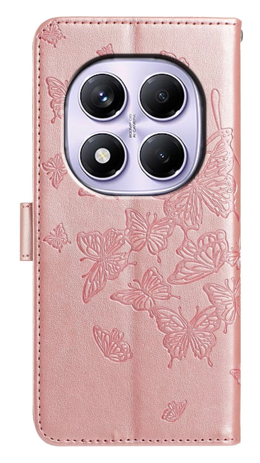 Xiaomi Redmi Note 14 Pro 4G Hoesje Vlinder Bloem Book Case Pasjeshouder Roze afbeelding 5