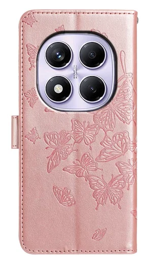 Xiaomi Redmi Note 14 Pro 4G Hoesje Vlinder Bloem Book Case Pasjeshouder Roze afbeelding 5