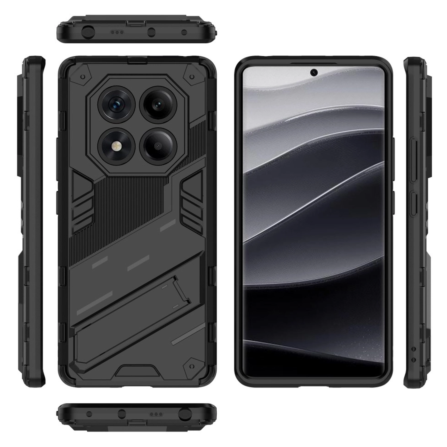 Xiaomi Redmi Note 14 Pro 4G Hoesje Shockproof Kickstand Back Cover Zwart afbeelding 4