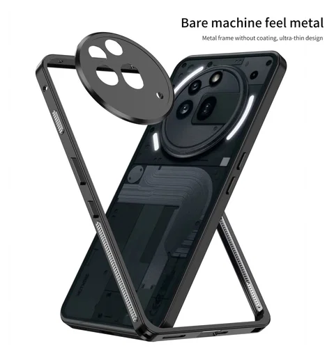 Nothing Phone (3a) Pro Hoesje Metalen Frame met Camera Protector Zwart afbeelding 2