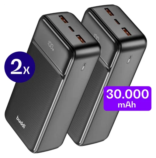 Buddi Boost 30.000 mAh Powerbank Met Display Duo Pack Zwart 22.5W afbeelding 1