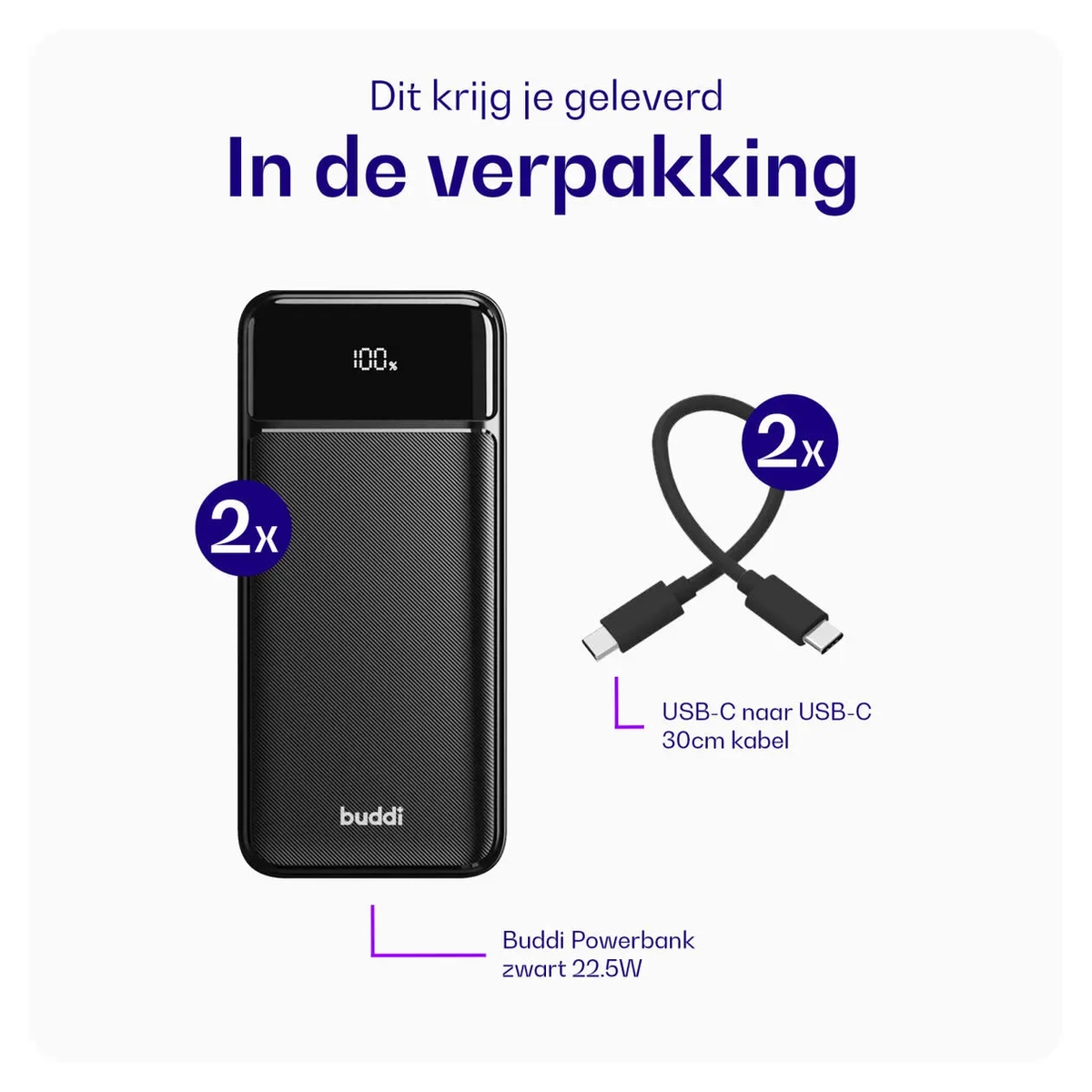 Buddi Boost 30.000 mAh Powerbank Met Display Duo Pack Zwart 22.5W afbeelding 12