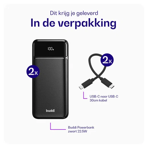 Buddi Boost 30.000 mAh Powerbank Met Display Duo Pack Zwart 22.5W afbeelding 12