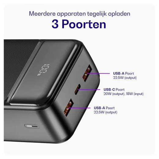 Buddi Boost 30.000 mAh Powerbank Met Display Duo Pack Zwart 22.5W afbeelding 5